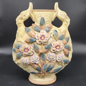 19th Century English Majolica Polychrome Moon Flask Pottery Vase READ